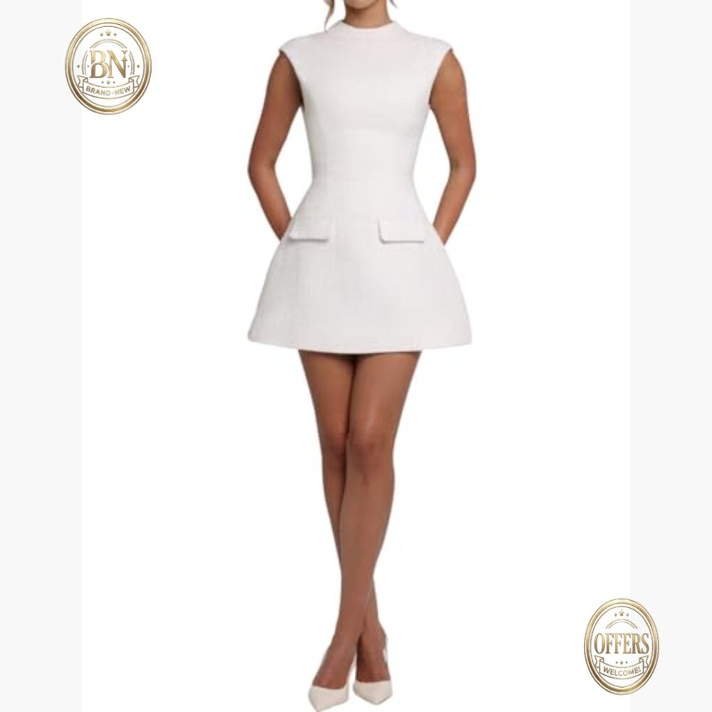 Wool Polyester Mock Neck Cutout Backless Mini Dre… - image 5